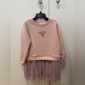 Zara Pink Embroidered Crewneck Sweatshirt Dress